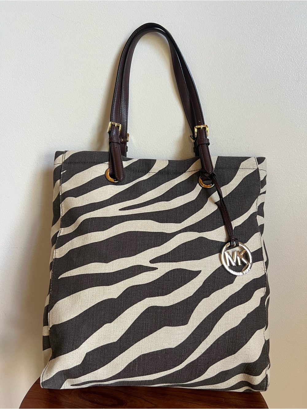 MICHAEL Michael Kors Zebra Print Shoulder Bag - brown and Cream